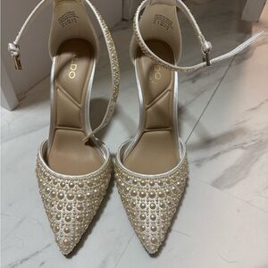 Aldo Women's Pearl Embellished Heels - White and Cream